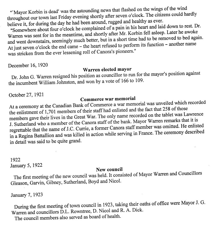 Info2 Past Councils of the Town of Canora 1905 - 1928